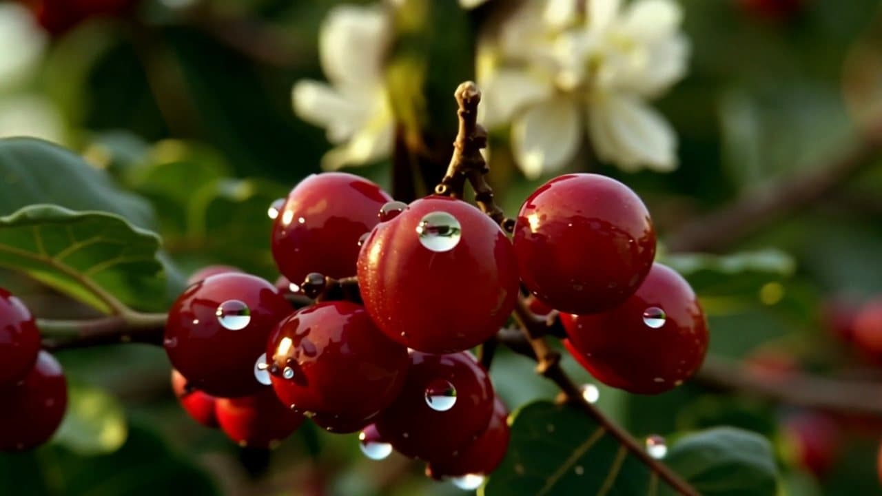 Ripe red coffee cherries