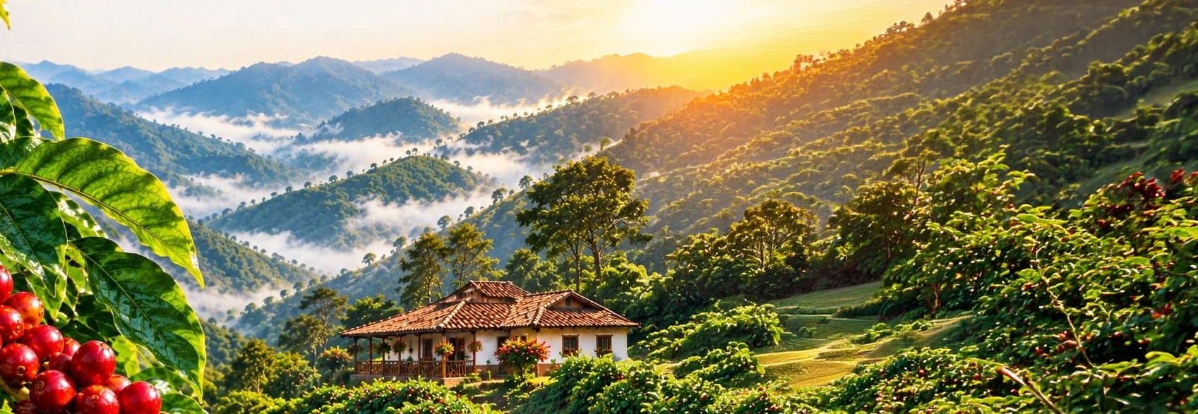 Misty mountain ranges of Colombia at sunrise